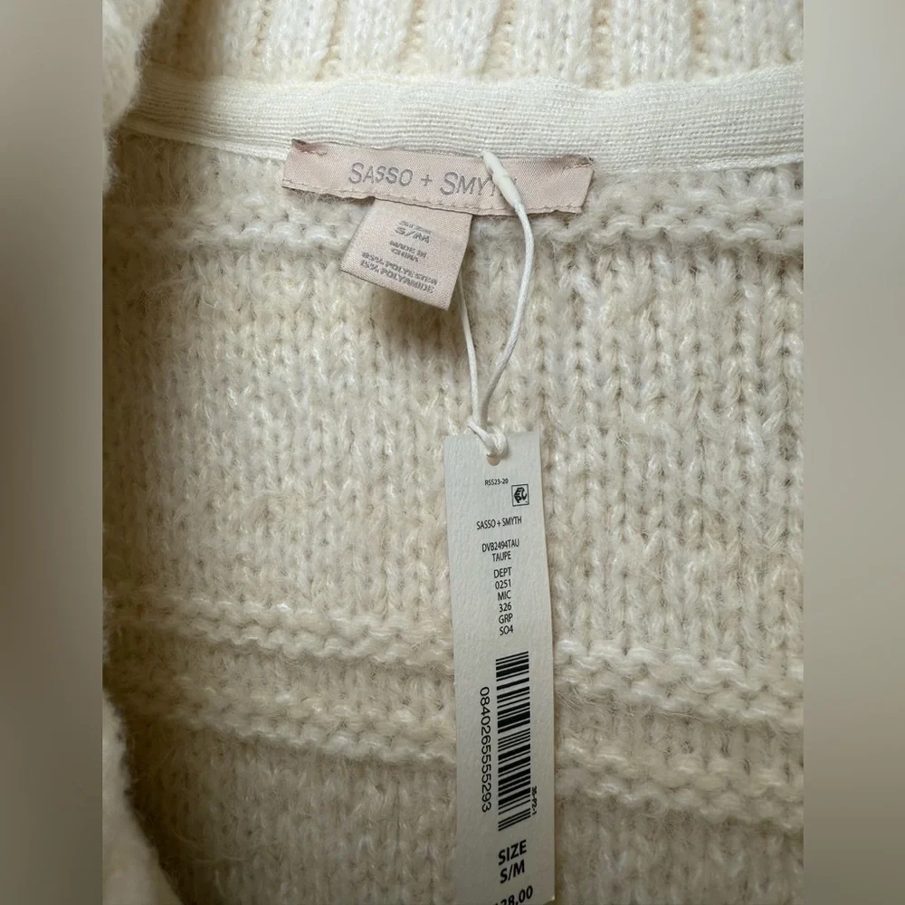 Sasso & Smyth Cream Shaggy Sweater Vest S/M Cowl Neck SS NWT Boho Prairie